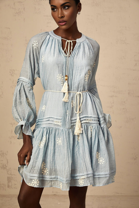 Rosalie Blue Embroidered Mini Dress
