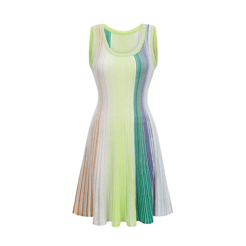 Rosalie Green Sequin Striped Mini Dress Metallic Threading Sleeveless Square Neck Wide Straps Pleated Detailing Thigh-Length Silhouette Luxurious Blend