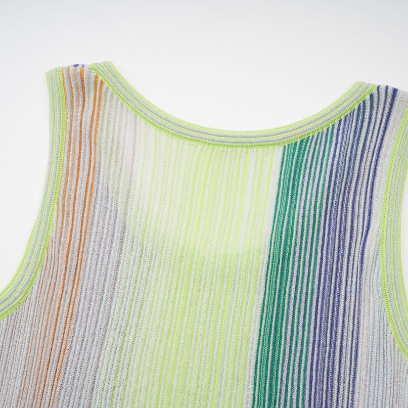 Rosalie Green Sequin Striped Mini Dress Metallic Knit Sleeveless Square Neck Wide Straps Pleated Detailing Thigh-Length Luxurious Blend