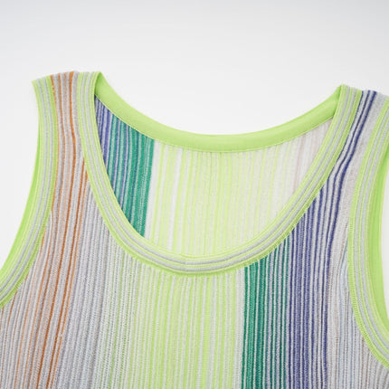Rosalie Green Sequin Striped Mini Dress with Metallic Threading Square Neck Sleeveless Wide Straps Pleated Detailing Thigh-Length Silhouette