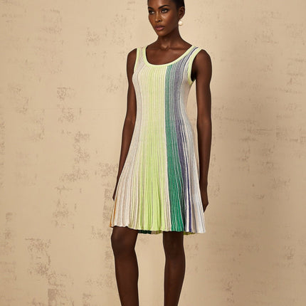Rosalie Green Sequin Striped Mini Dress Metallic Knit Square Neck Sleeveless Wide Strap Pleated Detail Thigh Length