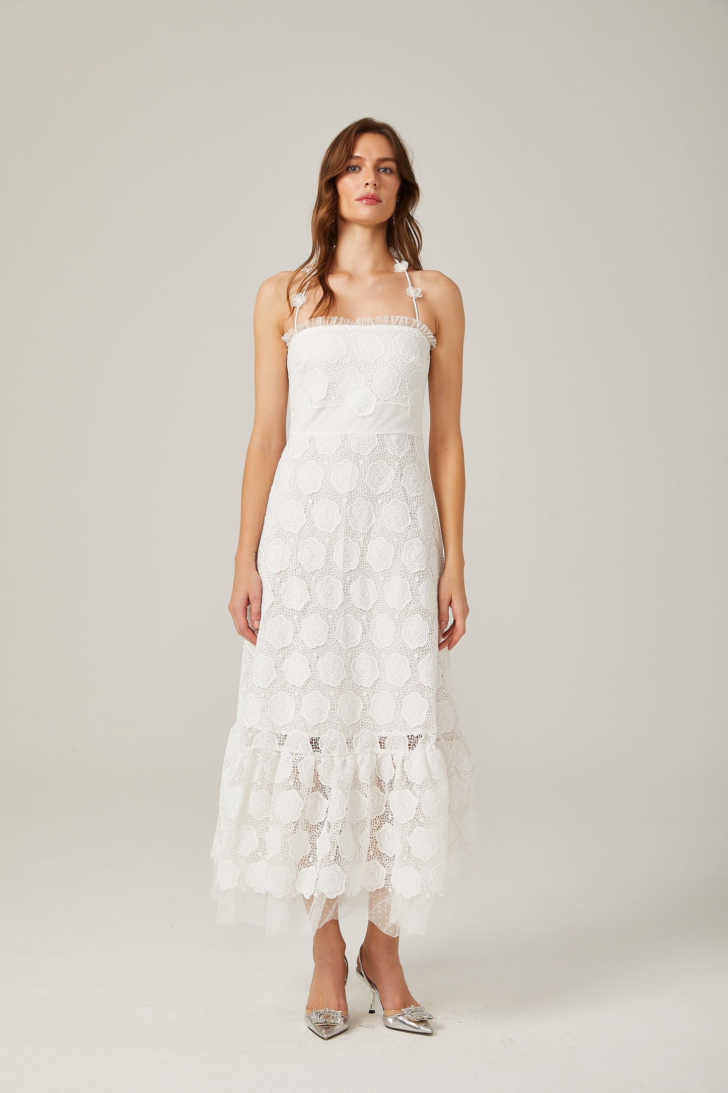 Rosalie lace fauxfloral halterneck midi dress