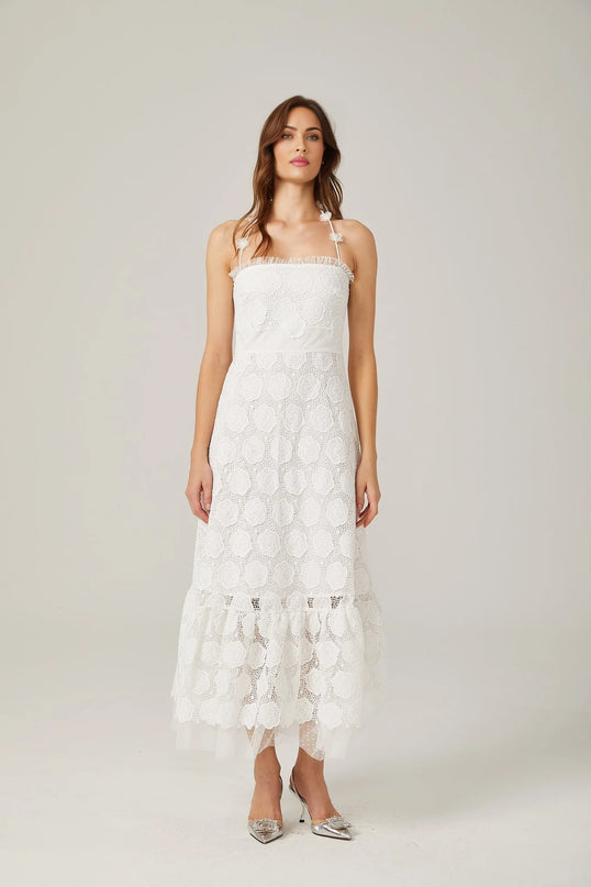 Rosalie lace fauxfloral halterneck midi dress