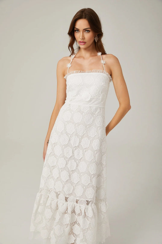 Rosalie lace fauxfloral halterneck midi dress