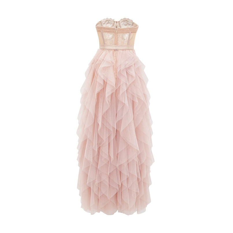 Rosalie Lace Sleeveless Dress Neutrals Elegant Sophisticated Mesh Ankle-length Layered Terylene Luxury