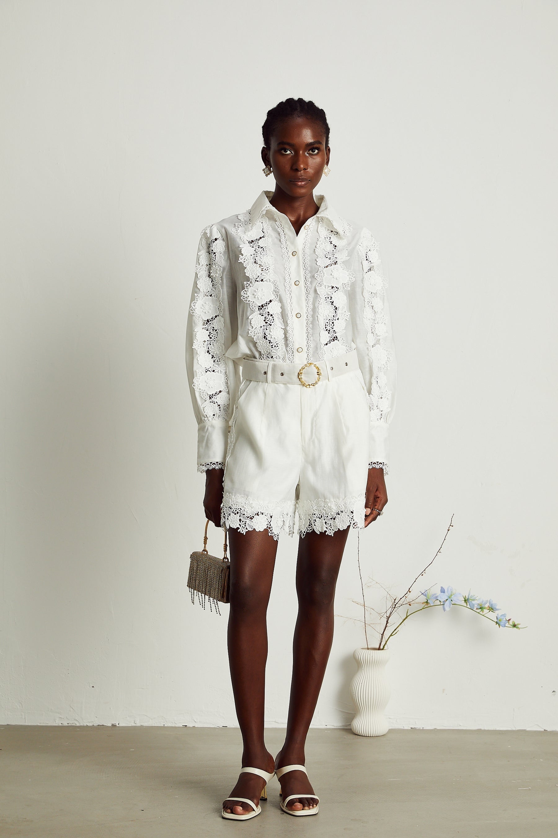 Rosalie lacetrim embroidered shirt  shorts matching set
