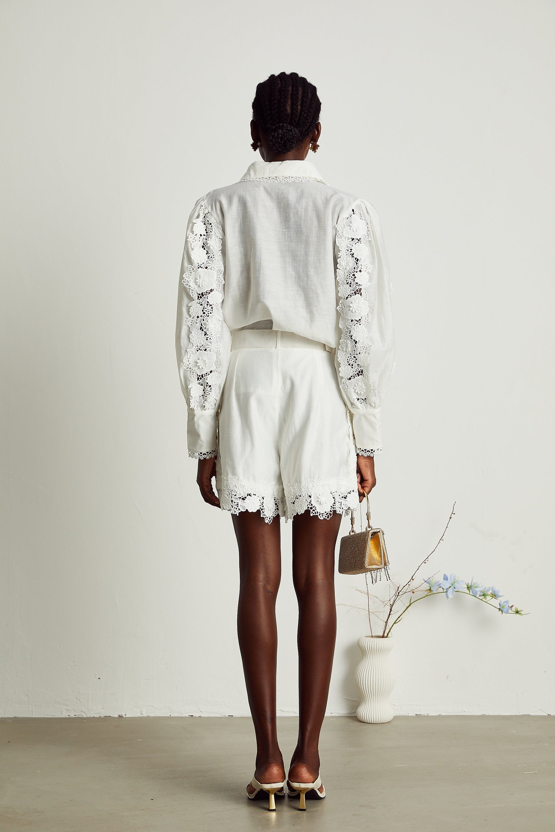 Rosalie lacetrim embroidered shirt  shorts matching set