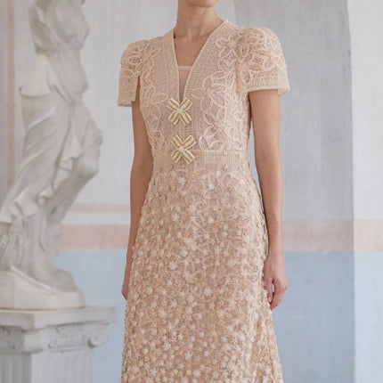 Rosalie Neutrals Crochet Bead Midi Dress
