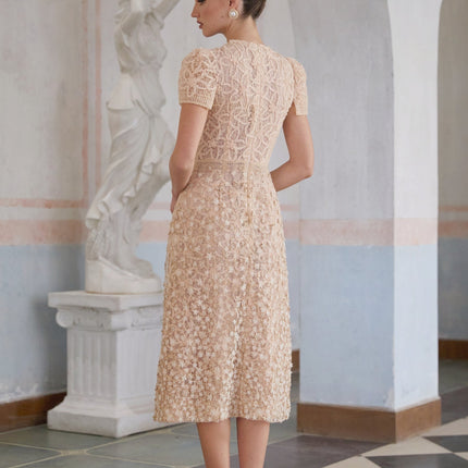 Rosalie Neutrals Crochet Beaded Midi Dress