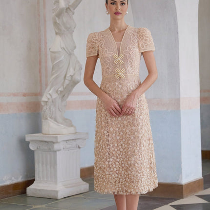 Rosalie Neutrals Crochet Bead Embellished Midi Dress