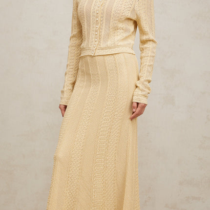 Rosalie Neutrals Pointelle Knit Cardigan Skirt Set