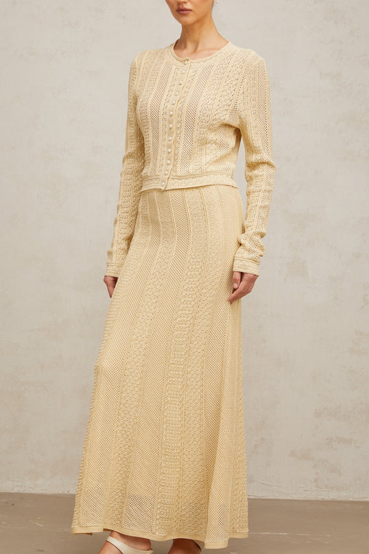 Rosalie Neutrals Pointelle Knit Cardigan Skirt Set
