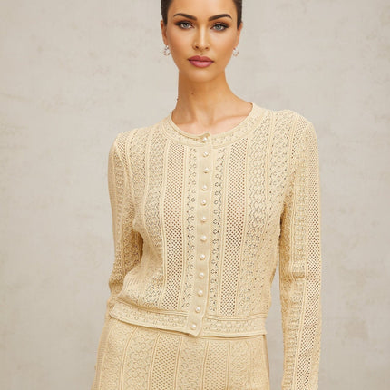 Rosalie Neutrals Pointelle Knit Cardigan Skirt Set