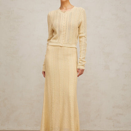Rosalie Neutrals Pointelle Knit Cardigan Skirt Set
