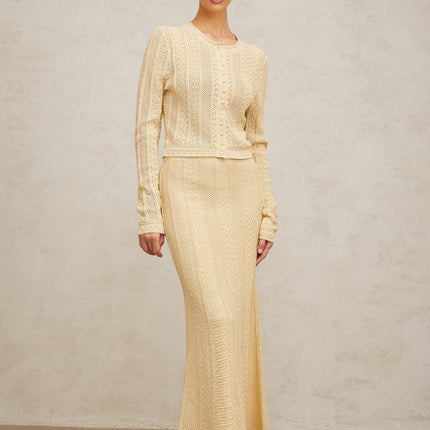 Rosalie Neutrals Pointelle Knit Cardigan Skirt Set