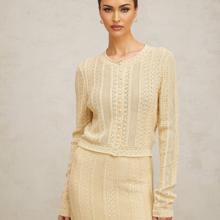 Rosalie Neutrals Pointelle Knit Cardigan Skirt Set