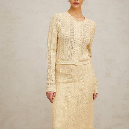 Rosalie Pointelle Knit Cardigan Skirt Neutrals Set