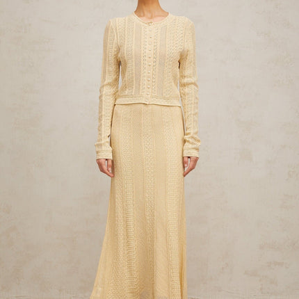 Rosalie Pointelle Knit Cardigan & Skirt in Neutrals