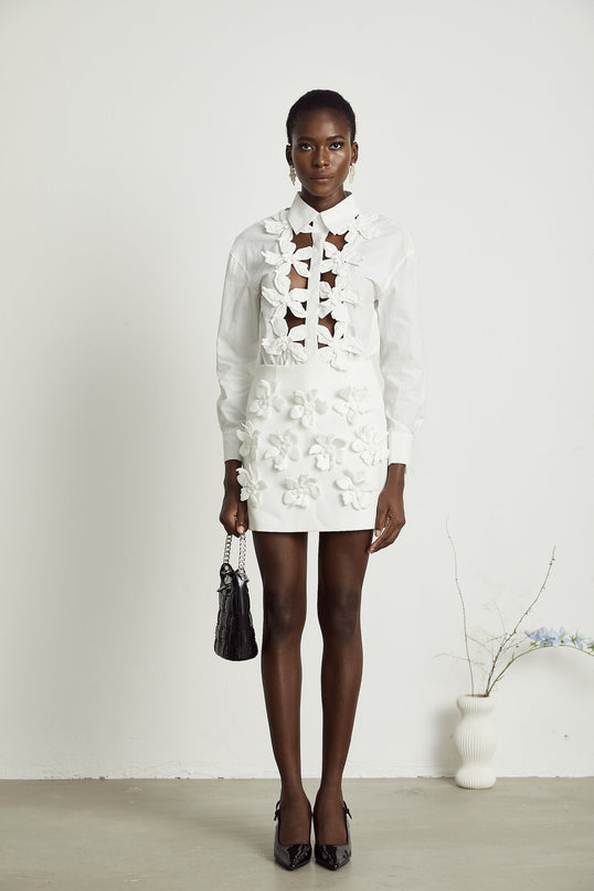 Rosalie white floral cutout shirt