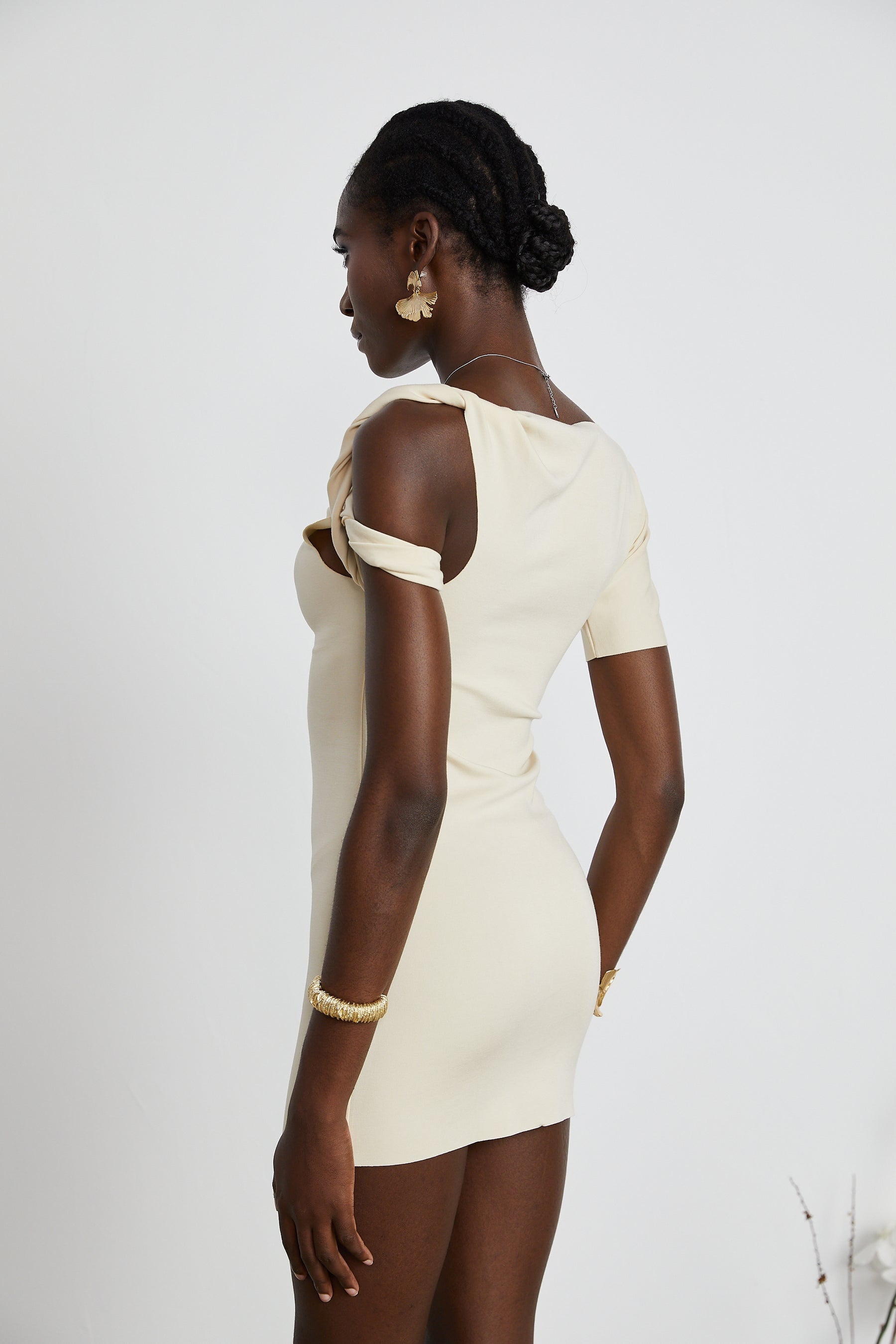 Rosalinda neutrals twiststrap mini dress