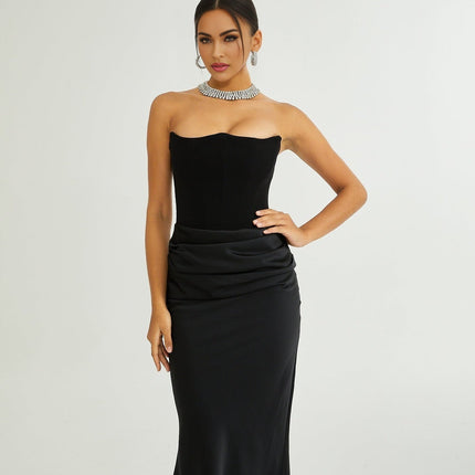 Rosanna Black Maxi Dress with Pleated Detailing and Flared Hem