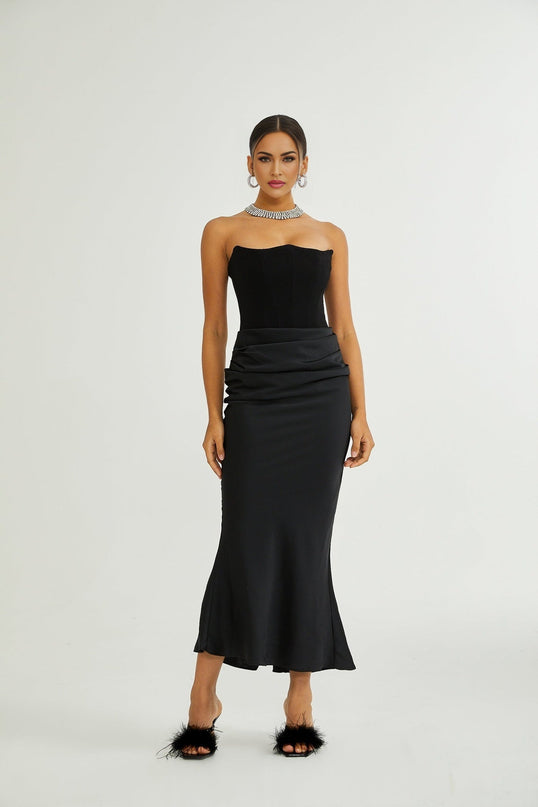 Rosanna Black Maxi Dress with Pleated Detailing and Flared Hem