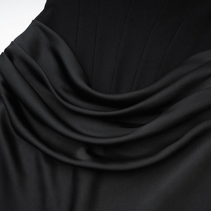 Rosanna Black Maxi Dress Pleated Flared Hem Terylene Fiber Elegant Chic Sophisticated Women's Fashion Statement Piece