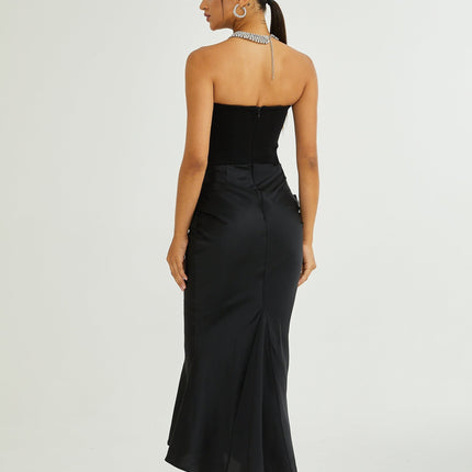 Rosanna Black Maxi Dress with Pleated Detailing and Flared Hem