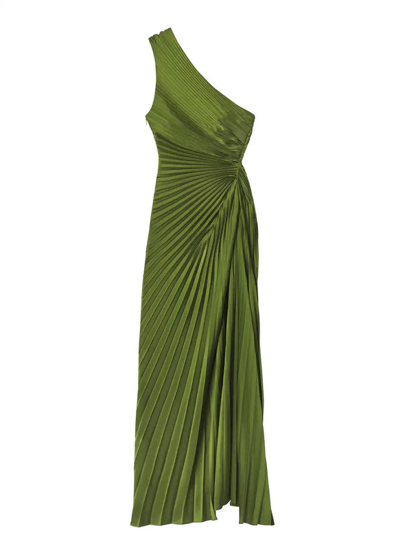 Rosanna Green Dress Italian Polyester Sleeveless Floor-Length Pullover Solid Pattern Stand Neckline Natural Waistline Sheath Silhouette Luxury Contemporary Timeless Design