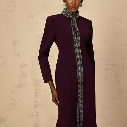 Rosaura Purple Maxi Dress with Rhinestone and Crystal Embellishments