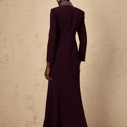 Rosaura Purple Maxi Dress with Rhinestone and Crystal Embellishments