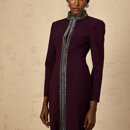 Rosaura Purple Maxi Dress with Rhinestone and Crystal Embellishments