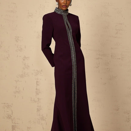 Rosaura Purple Maxi Dress with Rhinestone and Crystal Embellishments