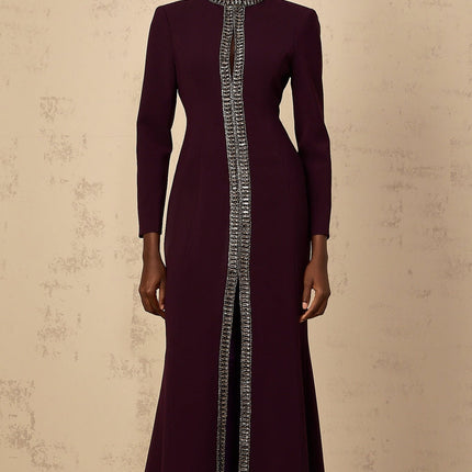 Rosaura Purple Maxi Dress with Rhinestone and Crystal Embellishments