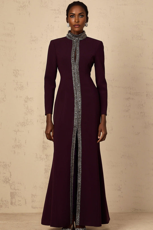 Rosaura Purple Maxi Dress with Rhinestone and Crystal Embellishments