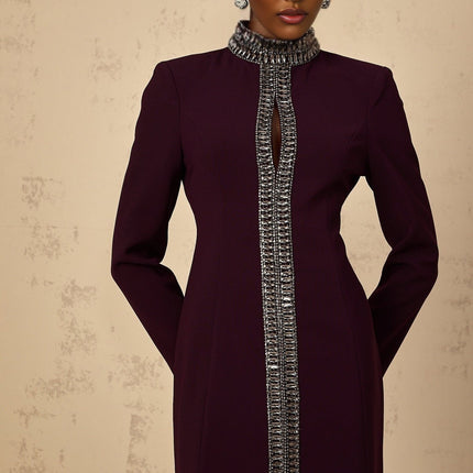 Rosaura Purple Maxi Dress with Rhinestone and Crystal Embellishments