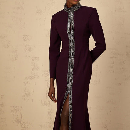 Rosaura Purple Maxi Dress with Rhinestone Embellishments
