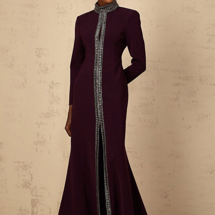 Rosaura Purple Maxi Dress with Rhinestone and Crystal Embellishments