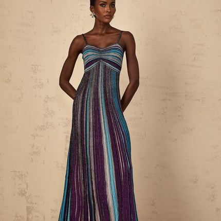 Rosaura Purple Sequin Stripe Knit Maxi Dress