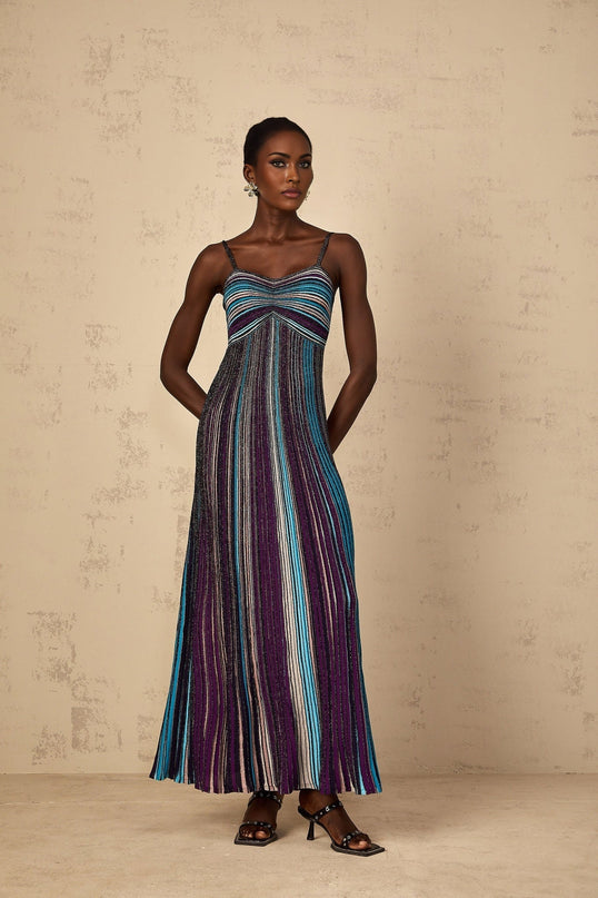 Rosaura Purple Sequin Stripe Knit Maxi Dress