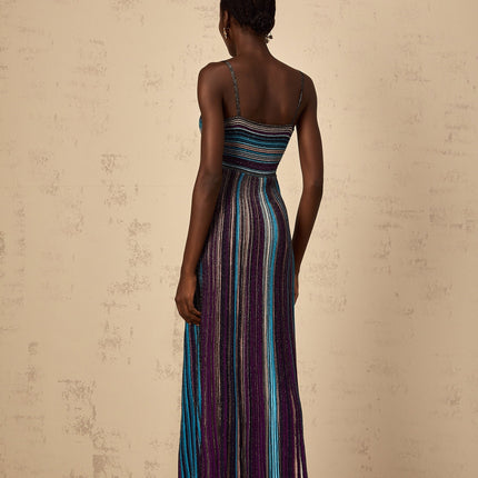 Rosaura Purple Sequin Stripe Knit Metallic Maxi Dress