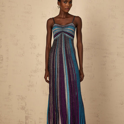 Rosaura Purple Sequin Stripe Knit Metallic Maxi Dress
