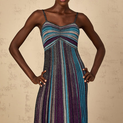 Rosaura Purple Sequin Stripe Knit Metallic Maxi Dress
