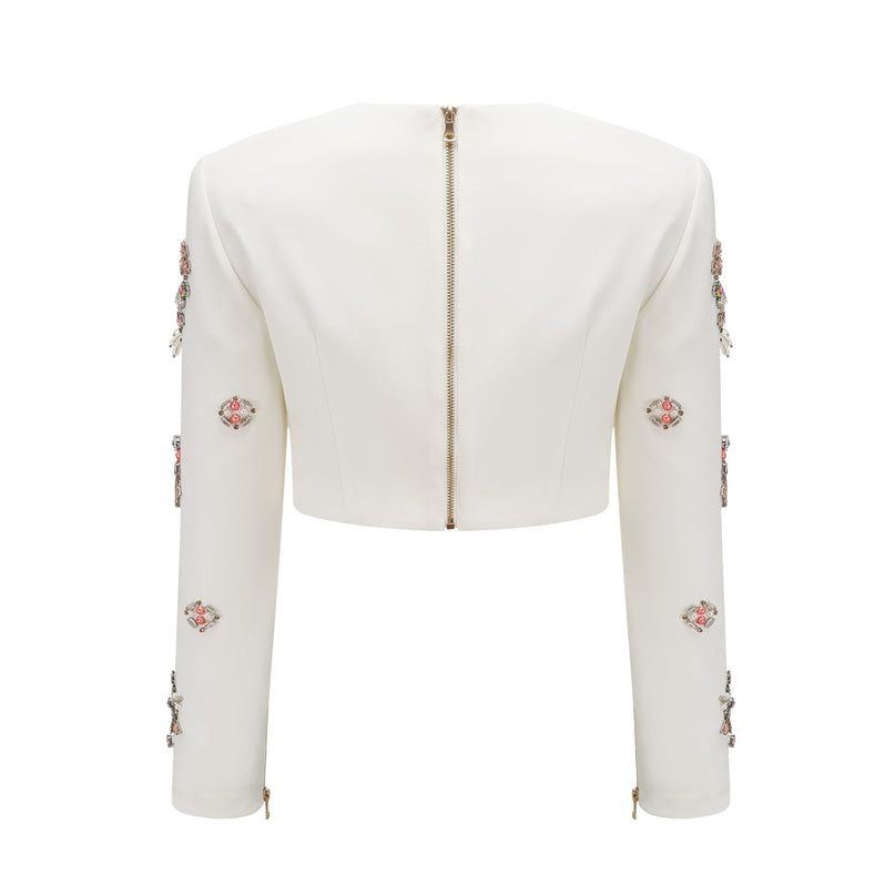 Rosaura White Crystal Embellished Skirt Top Set