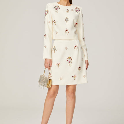 Rosaura White Crystal Embellished Skirt Top Set