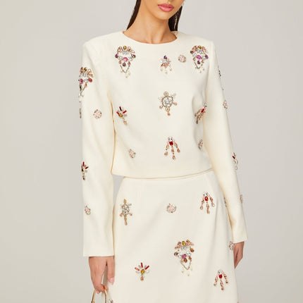 Rosaura White Crystal Embellished Skirt Top Set