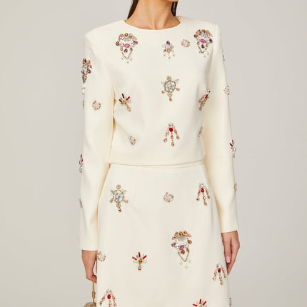 Rosaura White Crystal Embellished Skirt Top Set