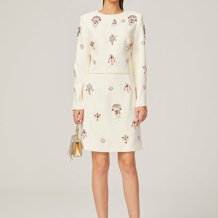 Rosaura White Crystal Embellished Skirt Top Set