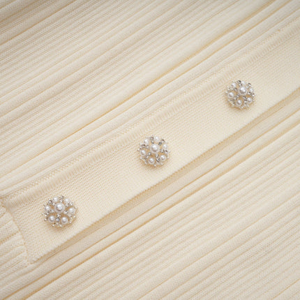 Rose Midi Dress in Neutrals ribbed knit V-neck flared hem button-front design four flap patch pockets stretch fabric 63% Rayon 35% Polyamide 2% Nylon