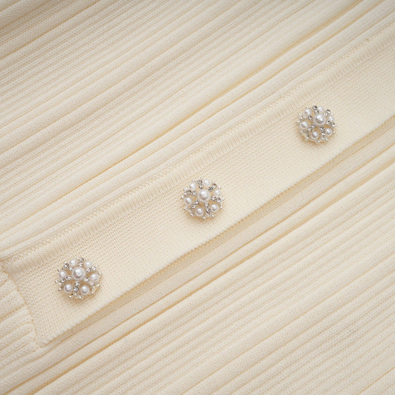 Rose Midi Dress in Neutrals ribbed knit V-neck flared hem button-front design four flap patch pockets stretch fabric 63% Rayon 35% Polyamide 2% Nylon
